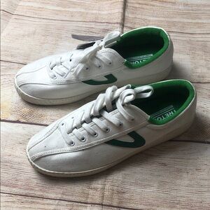 Tretorn White Canvas Sneakers with Green Trim